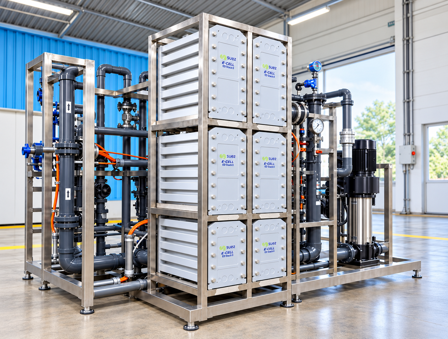 Skid de electrodesionización EDI fabricado por Blue Gold para producir agua desmineralizada