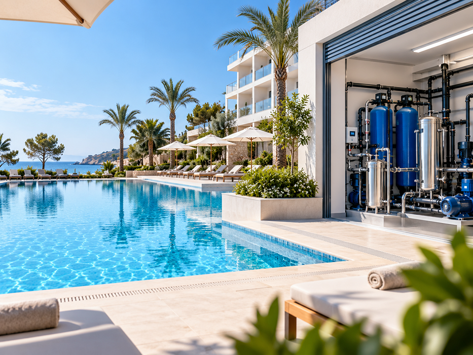 Piscina de hotel con equipo de tratamiento de agua Blue Gold | Sector turístico Costa Blanca