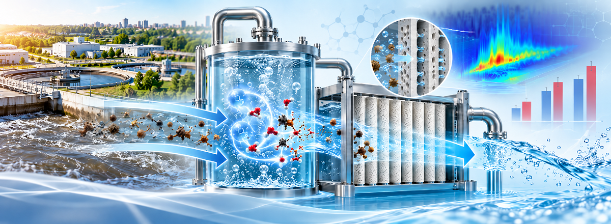 Ilustración de un proceso híbrido de ozonización catalítica y nanofiltración con membranas cerámicas para controlar el fouling en efluente de EDAR